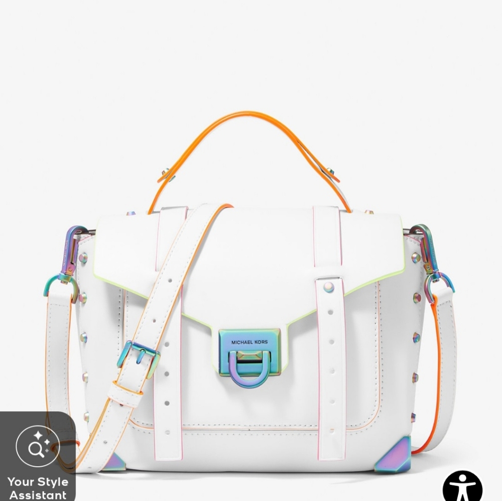 Manhattan Medium Contrast-Trim Leather Satchel